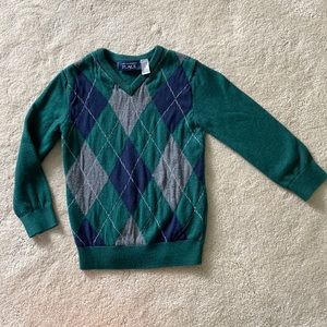 Toddler Boys Argyle V Neck Sweater-Green